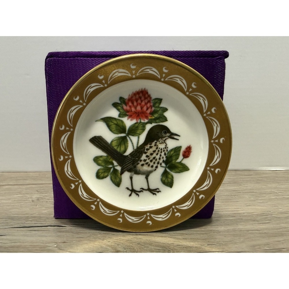 State Birds Flowers Franklin MINI Plate Vermont Hermit Thrush Red Clover 3"
